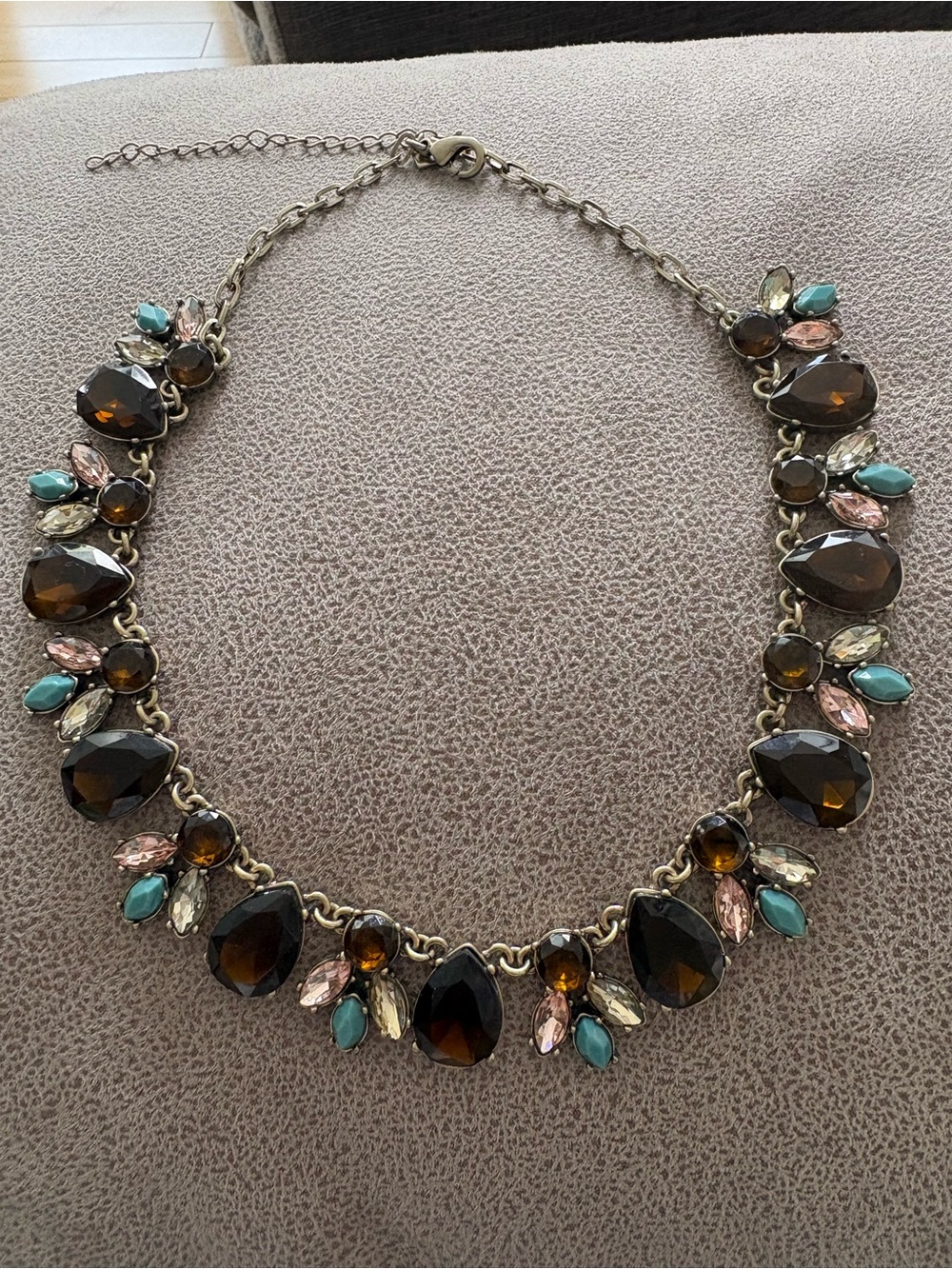 Banana Republic Brown Teardrop Crystal Necklace with Turquoise and Blush Accents